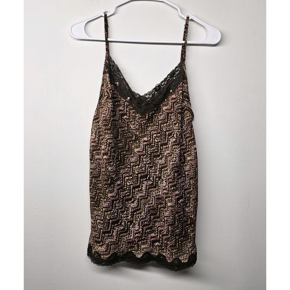 APT 9 Womens XL Cami Layered‎ Lace Brown Pink Print Tank Top Blouse Y2K Fairy